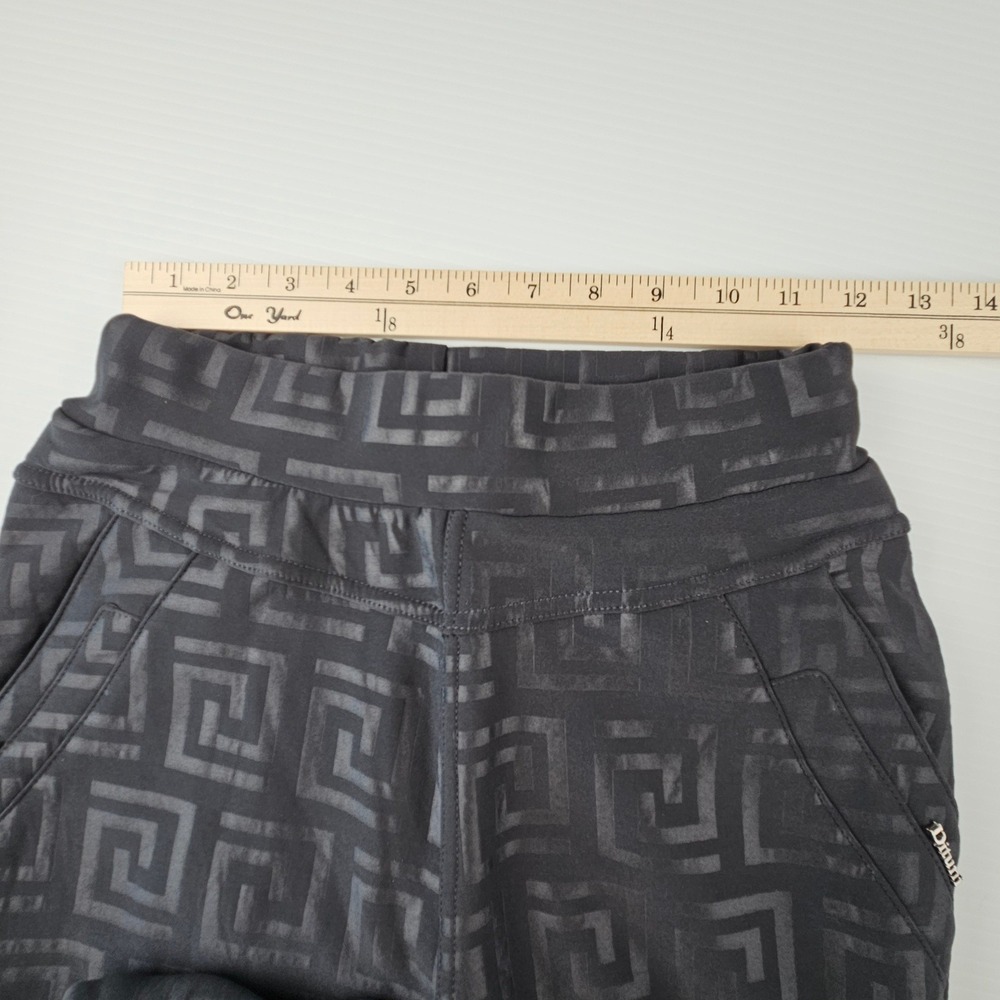 Bottom Sharp Dituni Womens Black Geometric Greek Key Fleece Lined Leggings S/M